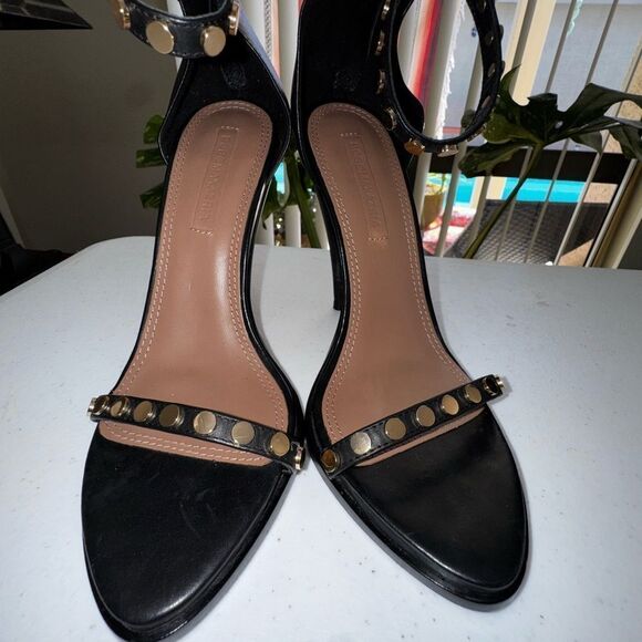 BCBG Max Azria ankle wrap stilettos, open toe Black Studded Heels EUC SZ 8.5 - Picture 5 of 8